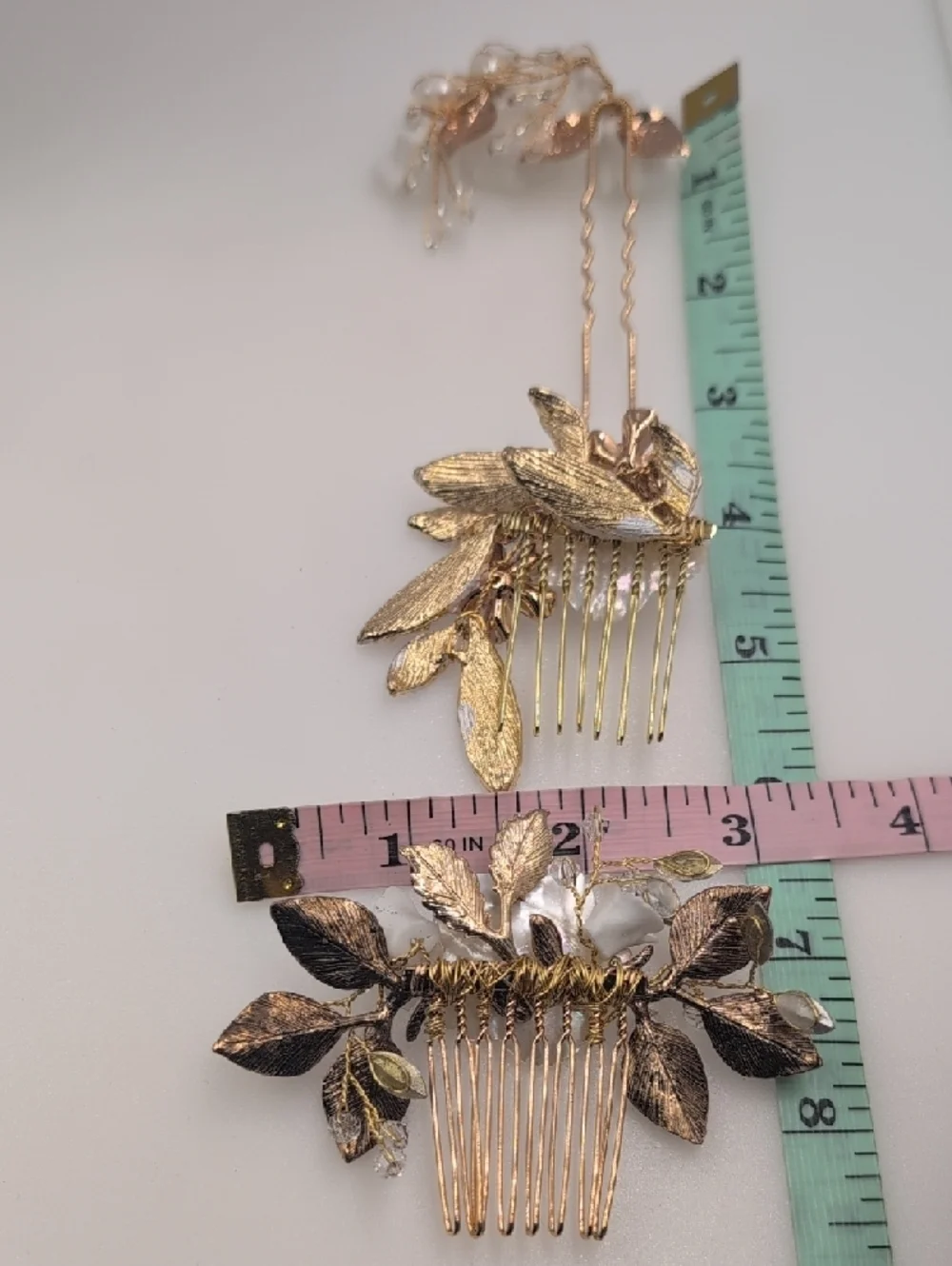 Gold Floral Hair Comb Set with White Flowers